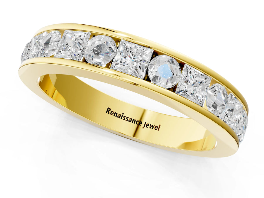 Yellow gold Princess Diamond Channel Set Promise Ring with Round Diamond Accents
