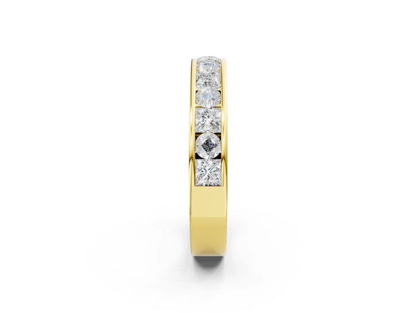 Yellow gold Princess Diamond Channel Set Promise Ring with Round Diamond Accents