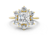 Yellow gold Princess Diamond Cluster Halo Ring with Solitaire Band and Four-Prong Setting_19