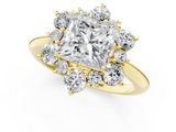 Yellow gold Princess Diamond Cluster Halo Ring with Solitaire Band and Four-Prong Setting_20