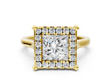 Yellow gold Princess Diamond Cluster Halo Solitaire with Four-Prong Setting_77