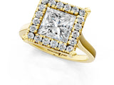 Yellow gold Princess Diamond Cluster Halo Solitaire with Four-Prong Setting_78