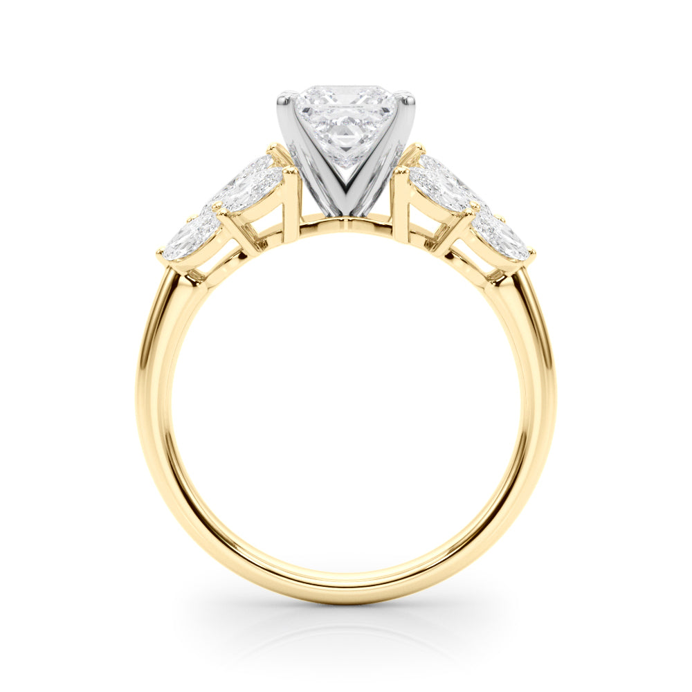 Yellow gold Princess Diamond Cluster Leaf Design Ring with Prong Setting 2