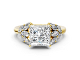 Yellow gold Princess Diamond Cluster Leaf Design Ring with Prong Setting_76