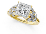 Yellow gold Princess Diamond Cluster Leaf Design Ring with Prong Setting_77