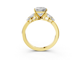 Yellow gold Princess Diamond Cluster Leaf Design Ring with Prong Setting_79