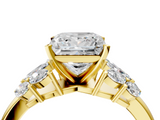 Yellow gold Princess Diamond Cluster Leaf Design Ring with Prong Setting_80