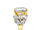 Yellow gold Princess Diamond Cluster Leaf Design Ring with Prong Setting_81