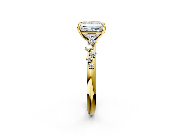 Yellow gold Princess Diamond Cluster Prong-Set Solitaire Ring