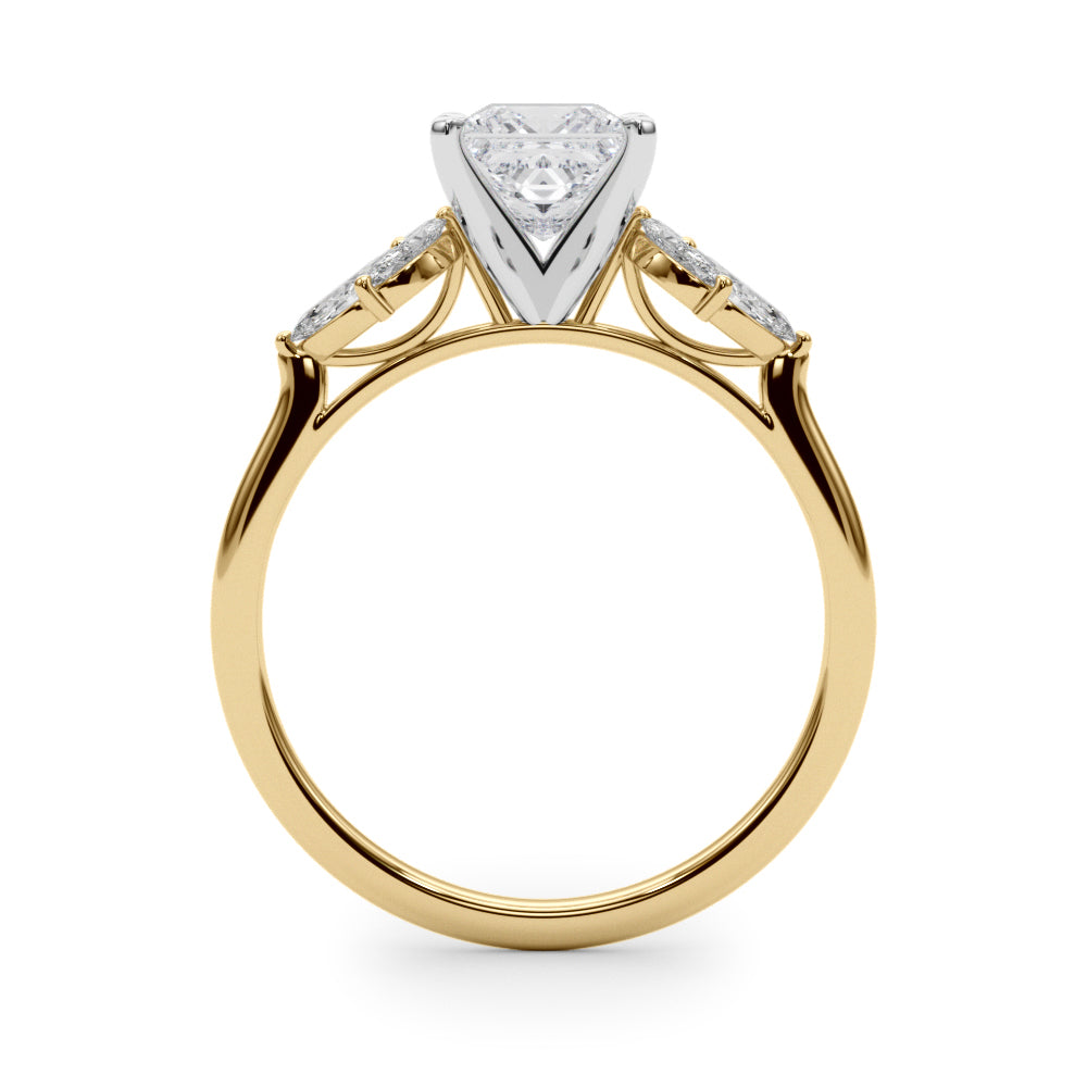 Yellow gold Princess Diamond Floral Cluster Ring with Marquise Side Stones and Six-Prong Solitaire Setting 2
