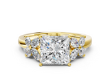 Yellow gold Princess Diamond Floral Cluster Ring with Solitaire Band and Prong Setting_91
