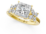 Yellow gold Princess Diamond Floral Cluster Ring with Solitaire Band and Prong Setting_92