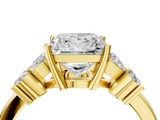 Yellow gold Princess Diamond Floral Cluster Ring with Solitaire Band and Prong Setting_95
