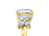 Yellow gold Princess Diamond Floral Cluster Ring with Solitaire Band and Prong Setting_96