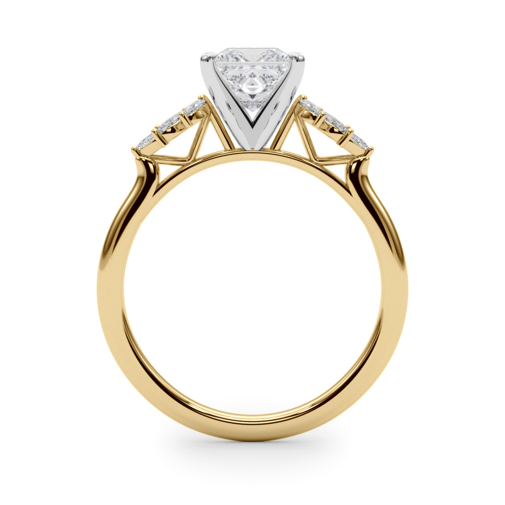Yellow gold Princess Diamond Floral Side Stone Solitaire with Marquise Accents and Four-Prong Setting 2