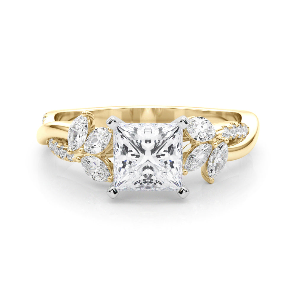 Yellow gold Princess Diamond Floral Vine Solitaire Engagement Ring 1