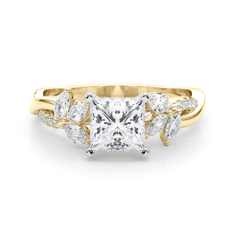 Yellow gold Princess Diamond Floral Vine Solitaire Engagement Ring 1