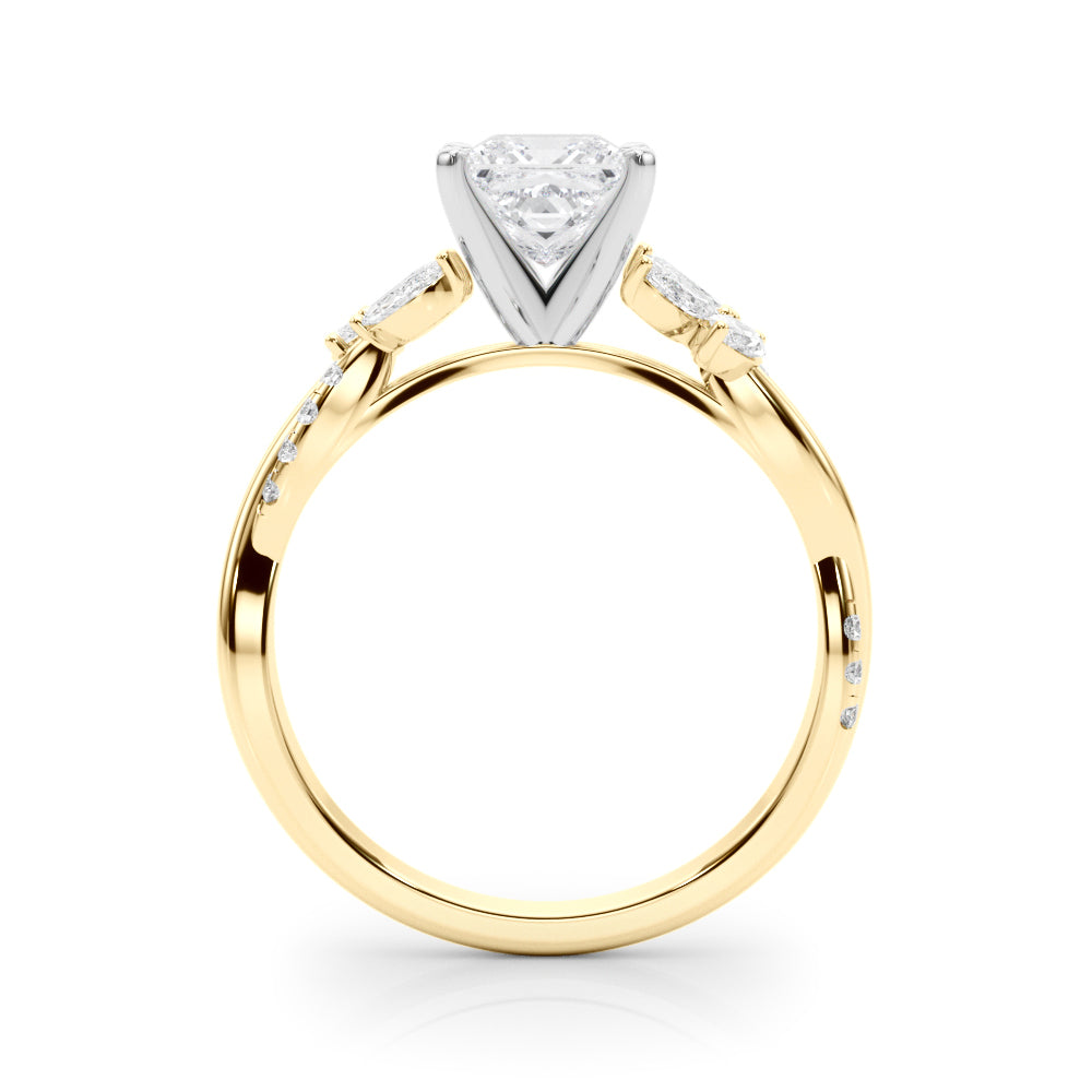 Yellow gold Princess Diamond Floral Vine Solitaire Engagement Ring 2