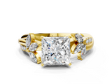 Yellow gold Princess Diamond Floral Vine Solitaire Engagement Ring_25
