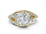 Yellow gold Princess Diamond Halo Ring with Marquise and Pavé Band in Prong Setting_66