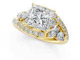 Yellow gold Princess Diamond Halo Ring with Marquise and Pavé Band in Prong Setting_67