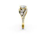 Yellow gold Princess Diamond Halo Ring with Marquise and Pavé Band in Prong Setting_68