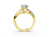Yellow gold Princess Diamond Halo Ring with Marquise and Pavé Band in Prong Setting_69