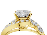 Yellow gold Princess Diamond Halo Ring with Marquise and Pavé Band in Prong Setting_70