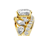 Yellow gold Princess Diamond Halo Ring with Marquise and Pavé Band in Prong Setting_71