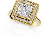 Yellow gold Princess Diamond Halo Ring with Milgrain Frame and Pavé Band_57