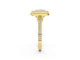 Yellow gold Princess Diamond Halo Ring with Milgrain Frame and Pavé Band_58