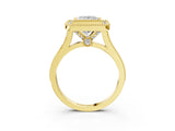 Yellow gold Princess Diamond Halo Ring with Milgrain Frame and Pavé Band_59