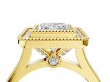 Yellow gold Princess Diamond Halo Ring with Milgrain Frame and Pavé Band_60