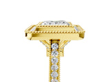 Yellow gold Princess Diamond Halo Ring with Milgrain Frame and Pavé Band_61