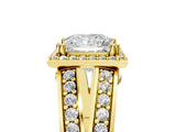 Yellow gold Princess Diamond Halo Ring with Split Shank Pavé Band and Four-Prong Setting_11