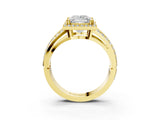 Yellow gold Princess Diamond Halo Ring with Split Shank Pavé Band and Four-Prong Setting_9