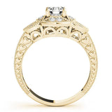 Yellow gold Princess Diamond Milgrain Marquise Filigree Engagement Ring with Prong Setting 2