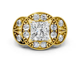 Yellow gold Princess Diamond Milgrain Marquise Filigree Engagement Ring with Prong Setting_6