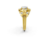 Yellow gold Princess Diamond Milgrain Marquise Filigree Engagement Ring with Prong Setting_8
