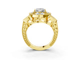 Yellow gold Princess Diamond Milgrain Marquise Filigree Engagement Ring with Prong Setting_9
