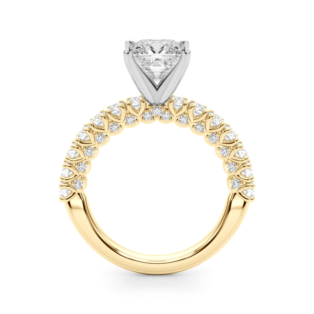 Yellow gold Princess Diamond Pavé Band Solitaire Ring with Four-Prong Setting 2