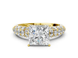 Yellow gold Princess Diamond Pavé Band Solitaire Ring with Four-Prong Setting_49