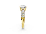 Yellow gold Princess Diamond Pavé Band Solitaire Ring with Four-Prong Setting_51