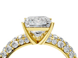 Yellow gold Princess Diamond Pavé Band Solitaire Ring with Four-Prong Setting_53