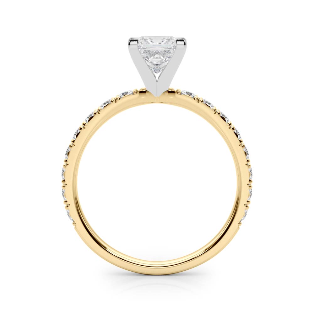 Yellow gold Princess Diamond Pavé Band Solitaire with Four-Prong Setting 2