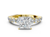 Yellow gold Princess Diamond Pavé Band Solitaire with Four-Prong Setting_16