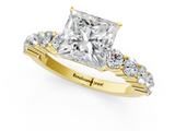 Yellow gold Princess Diamond Pavé Band Solitaire with Four-Prong Setting_17