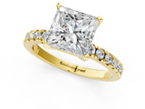 Yellow gold Princess Diamond Pavé Band Solitaire with Four-Prong Setting_211