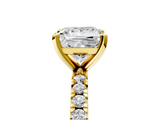 Yellow gold Princess Diamond Pavé Band Solitaire with Four-Prong Setting_215