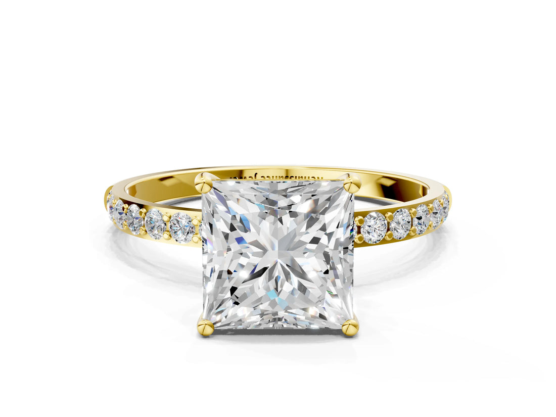 Yellow gold Princess Diamond Pavé Band with Six-Prong Setting_35